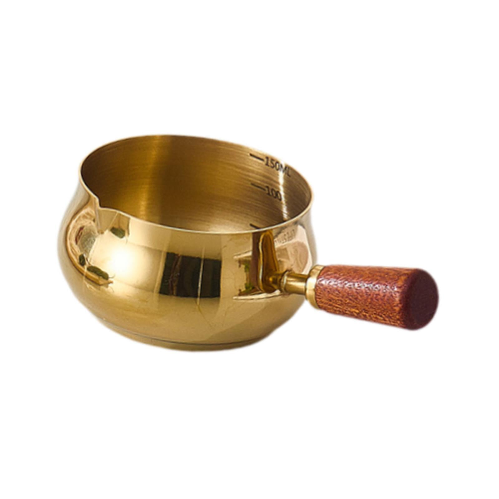 Magideal - Taza De De Acero Inoxidable Con Mango De Madera, Taza Medidora, Utensilio De Cocina, Tazón Para Mojar, Taza Para Condimentos Para Repostería De Oro