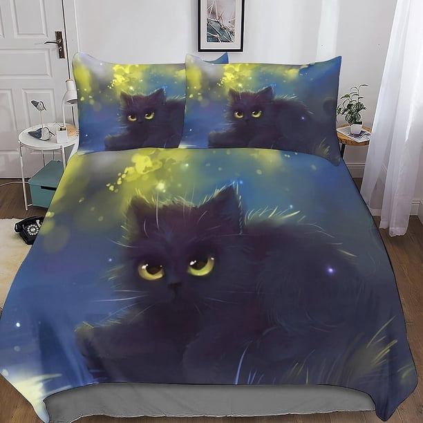 Juego De Funda Nórdica De 3 Piezas Con Estampado De Gato De Dibujos Animados Para Niños Adolescentes Y Adultos Funda De Edredón De Microfibra Juego De Ropa De Cama Con Fundas De Almohada