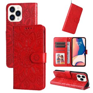 Funda Tipo Cartera Foxdock Para Iphone 14 Pro Max , Diseño Girasol En Relieve, Cuero Pu, Cierre Magnético, Soporte Y Tarjetero