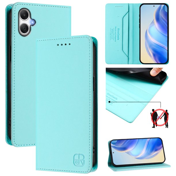 Funda Billetera con Soporte para Samsung Galaxy A06/A07 4G/5G Bloqueo RFID Plegable Verde menta