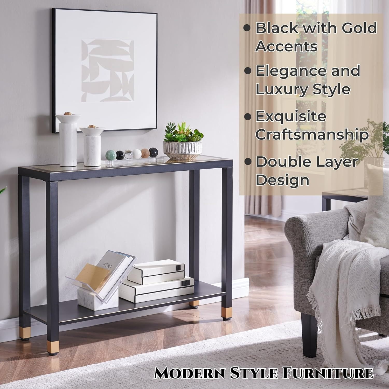 Collapsable Entry Way Table Glass Entryway Table, 2-Tier Entry Way Console Entrance Table, 41