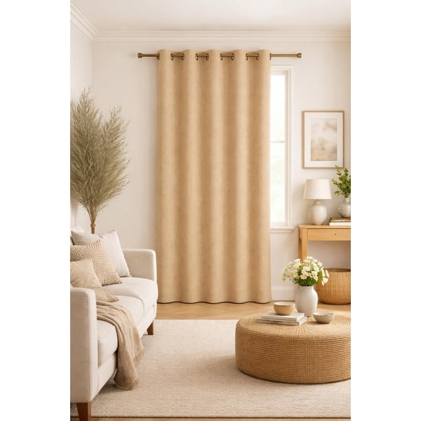 Cortina de Tela Tipo Lino 100% Blackout Engomada 1 Paño beige