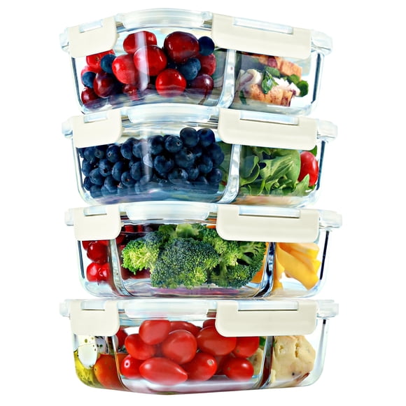 Recipientes de vidrio para preparación de comidas FIT Strong & Healthy, paquete de 4