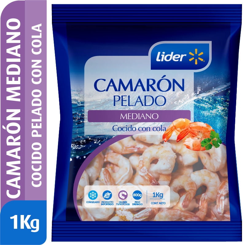 Camarón Mediano Pelado Con Cola Cocido 1 kg Lider