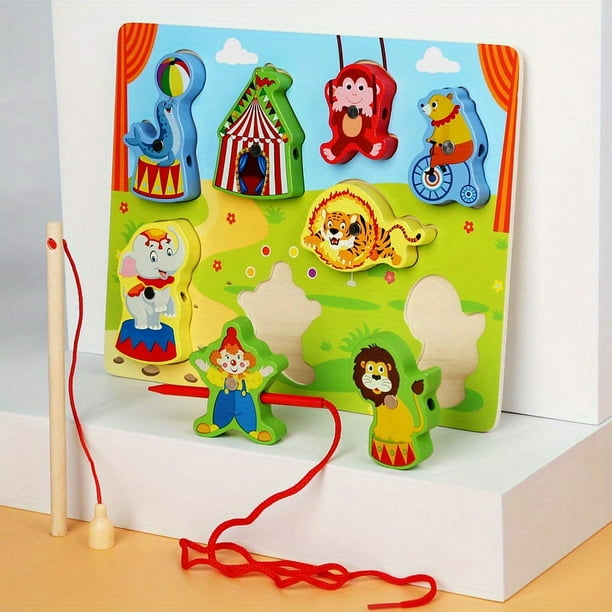Infant And Young Children Fishing Toys Rope Puzzle Puzzle Early Education Baby Beaded Toy Farm Animal Transport Puzzle Three-in-one