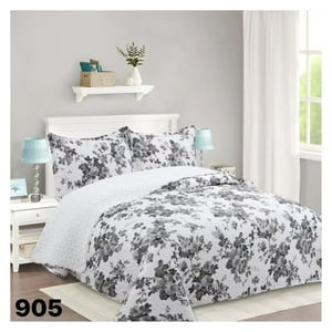 Genérico - Cubrecama Sherpa King - Blanco Hojas Grises M905