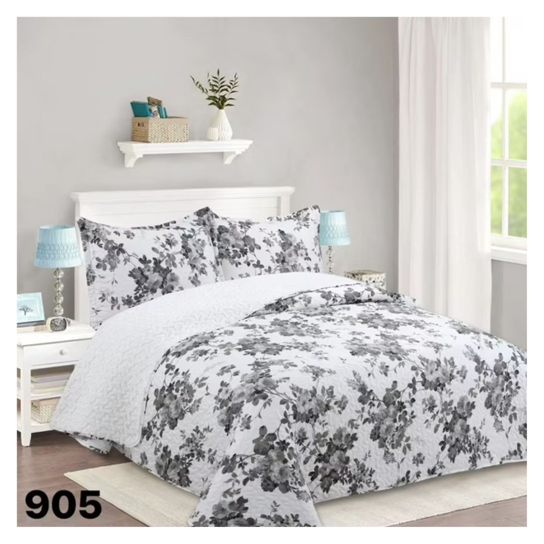 Genérico - Cubrecama Sherpa King - Blanco Hojas Grises M905