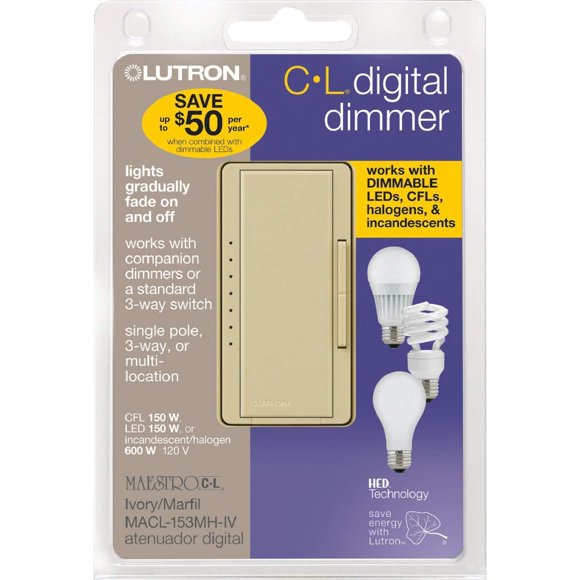 Interruptor eléctrico Lutron MACL-153MH-IV Digital Dimmer Ivory 120V