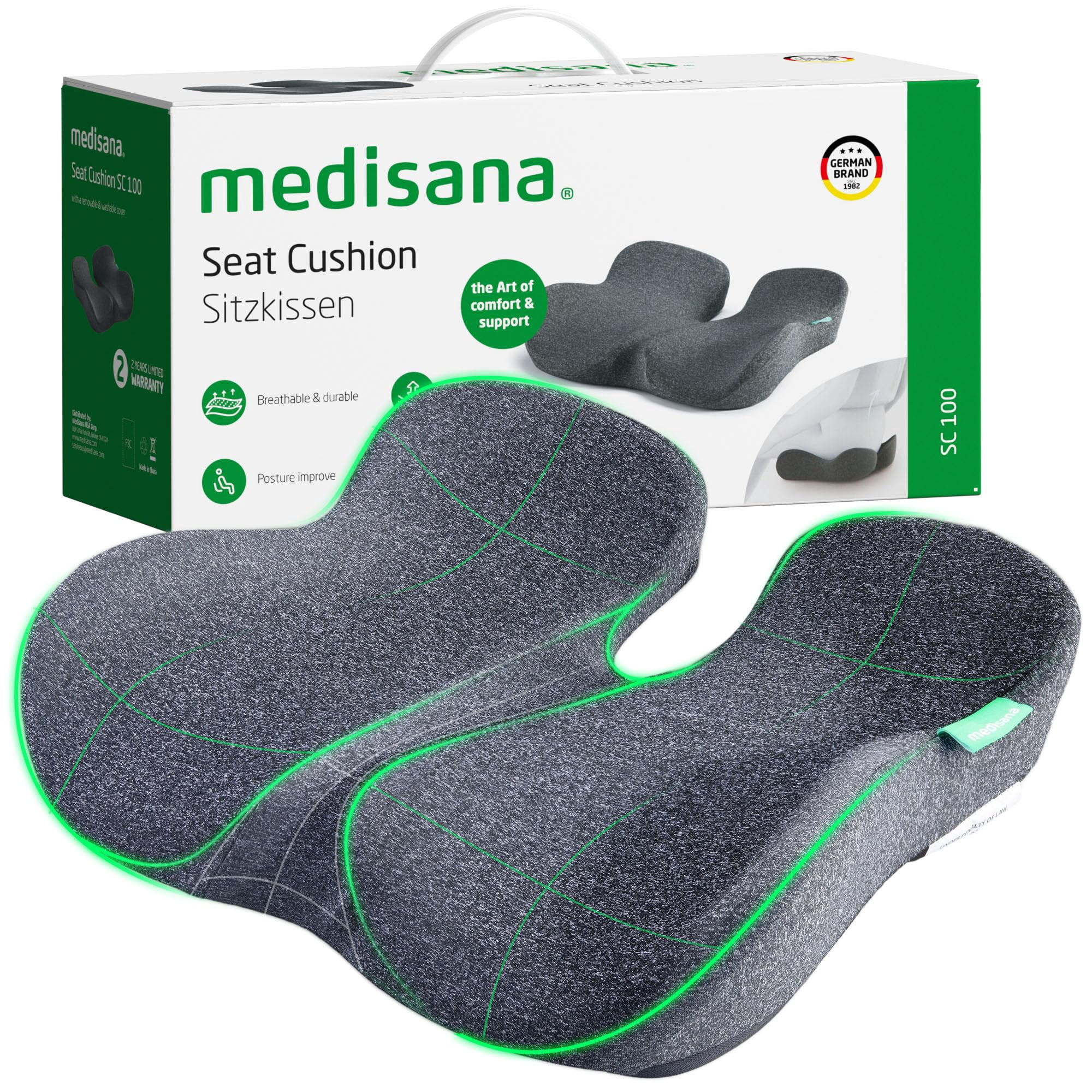 Medisana - Cojín De Asiento Sc 100 Para Sillas De Oficina Coche Y Silla De Ruedas