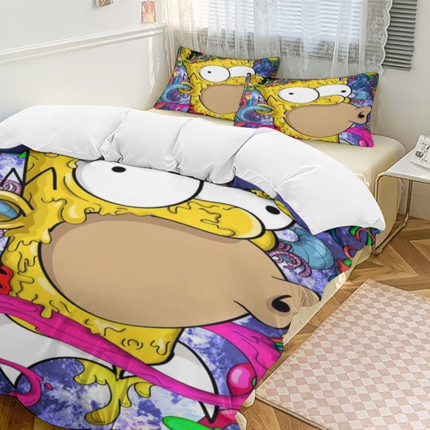 x370 The Simpsons 3-Piece Bedding Set Warm And Comfortable Soft Duvet Cover Bed Set with 1 Duvet Cover And 2 Pillowcases for Bedroom b370