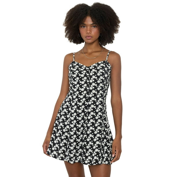 Vestido Mujer Print Margaritas Negro Corona