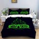thumbnail image 1 of 3pcs F-FER XXO Green Graffiti Printed Bedding Set - "F-FER XXO" Lettering & Flame Design All-Season Polyester Duvet Cover & Pillowcases, 1 of 1