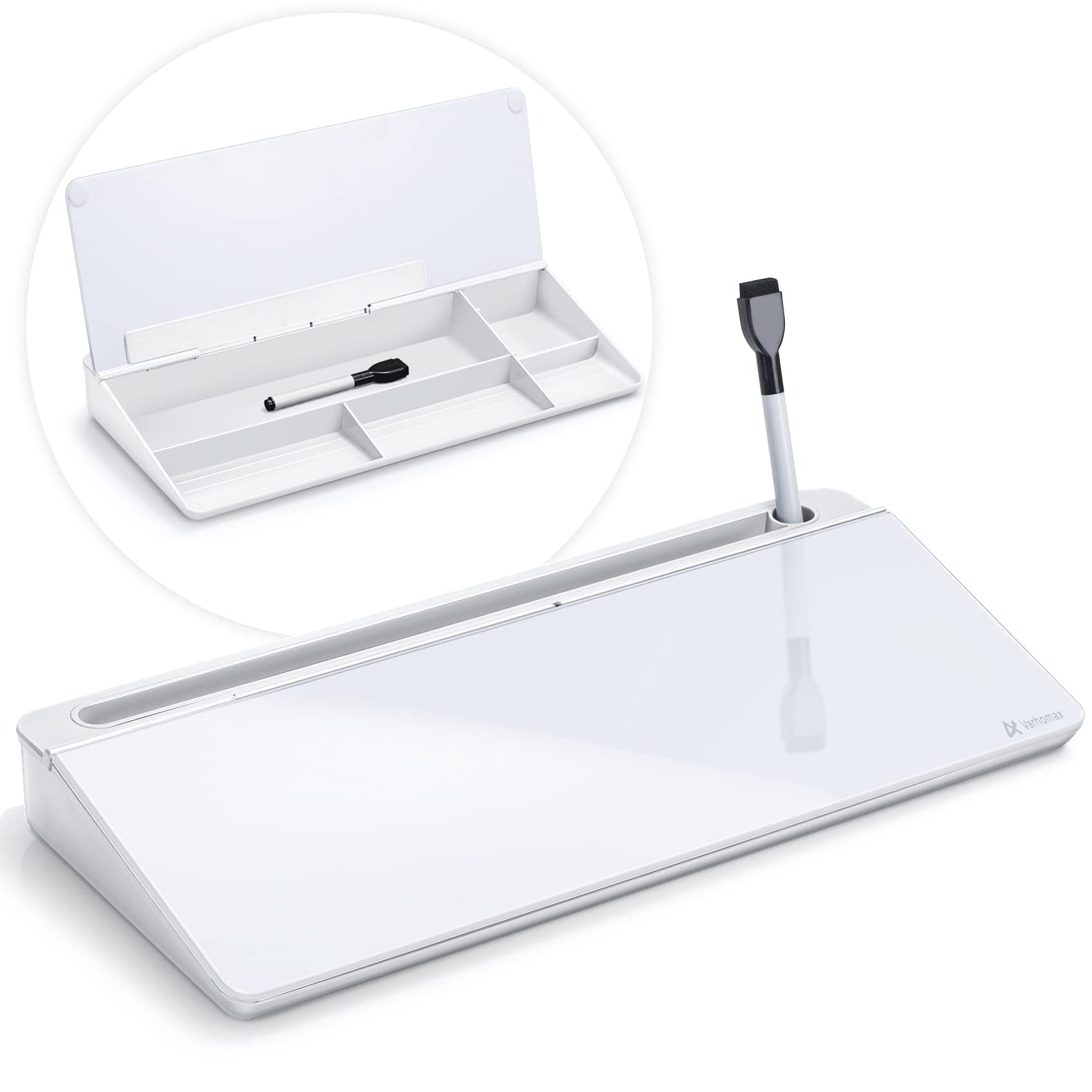 Pizarra Blanca De Escritorio De Vidrio Con Almacenamiento Varhomax White