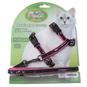 Mascan - Arnés Y Correa Gato Acolchado Reflectante Fucsia