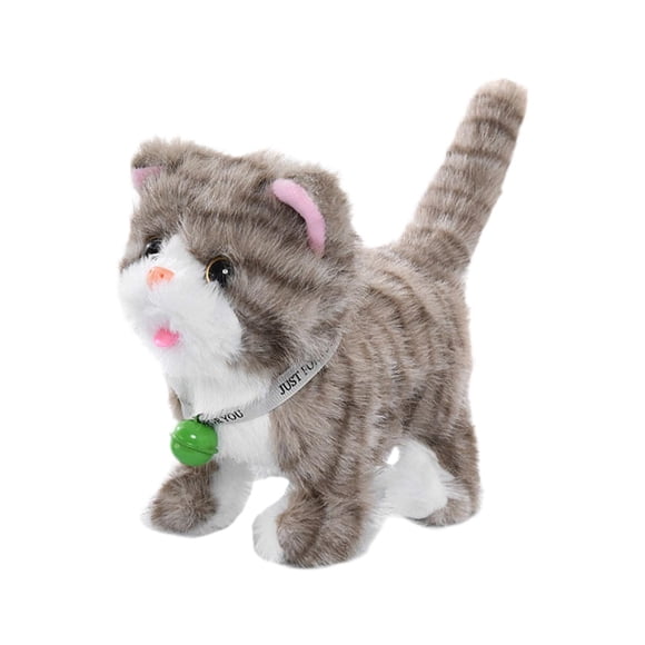 Juguete electrónico de simulación de mascota que camina maullando y menea la cola, versátil para niños pequeños, 18 x 10 x 17 cm, con función de graba Rayas gris claro