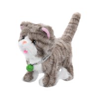 Magideal - Juguete Electrónico De Simulación De Mascota Que Camina Maullando Y Menea La Cola, Versátil Para Niños Pequeños, 18 X 10 X 17 Cm, Con Función De Graba Rayas Gris Claro