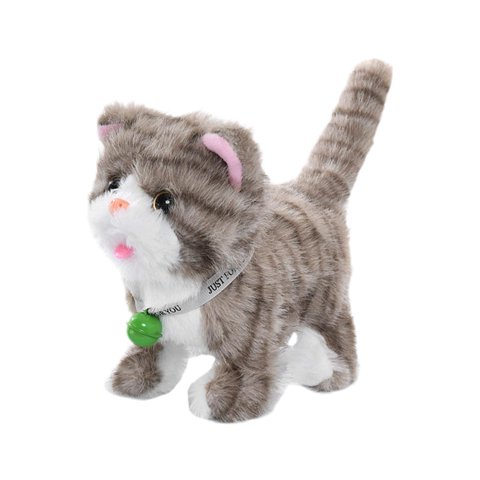 Magideal - Juguete Electrónico De Simulación De Mascota Que Camina Maullando Y Menea La Cola, Versátil Para Niños Pequeños, 18 X 10 X 17 Cm, Con Función De Graba Rayas Gris Claro