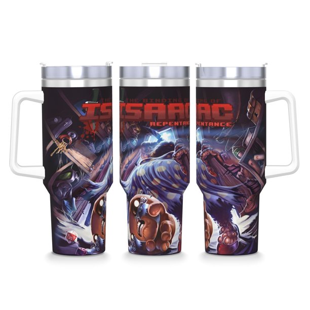 The Binding of Isaac Vaso aislado de acero inoxidable con asa, diseño temático, regalo para familia, amigos y fans; incluye pajita y encaja en el portavasos estándar, 40 oz