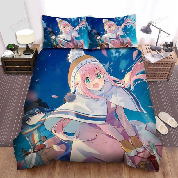 Laid-back Camp Characters At The Flower Field Quilt Duvet Cover Set Pillowcase3-Piece Bedding Set