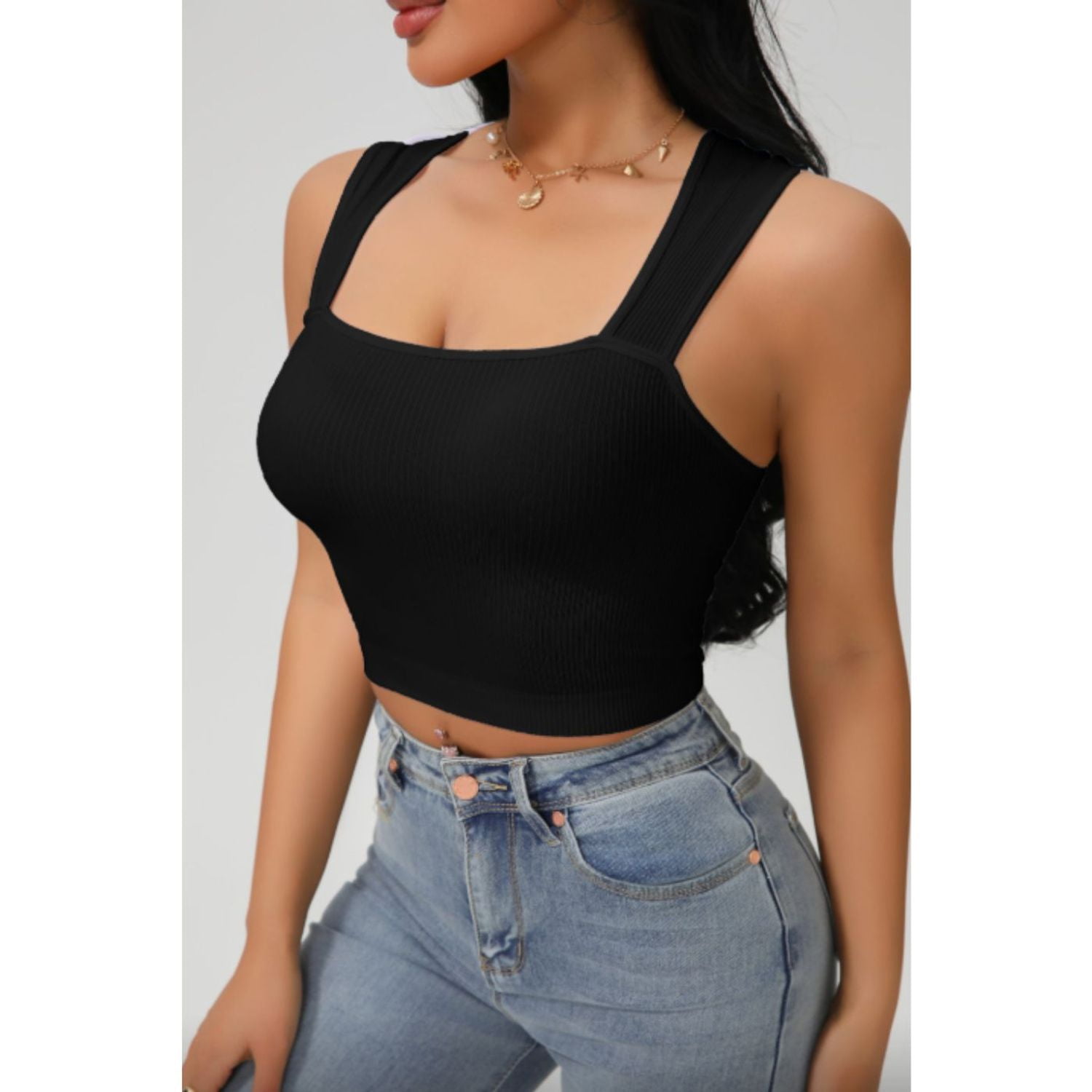 Likeshop - Polera Corta Mujer Top Acanalado Sin Manga Full Elasticada Color 9011