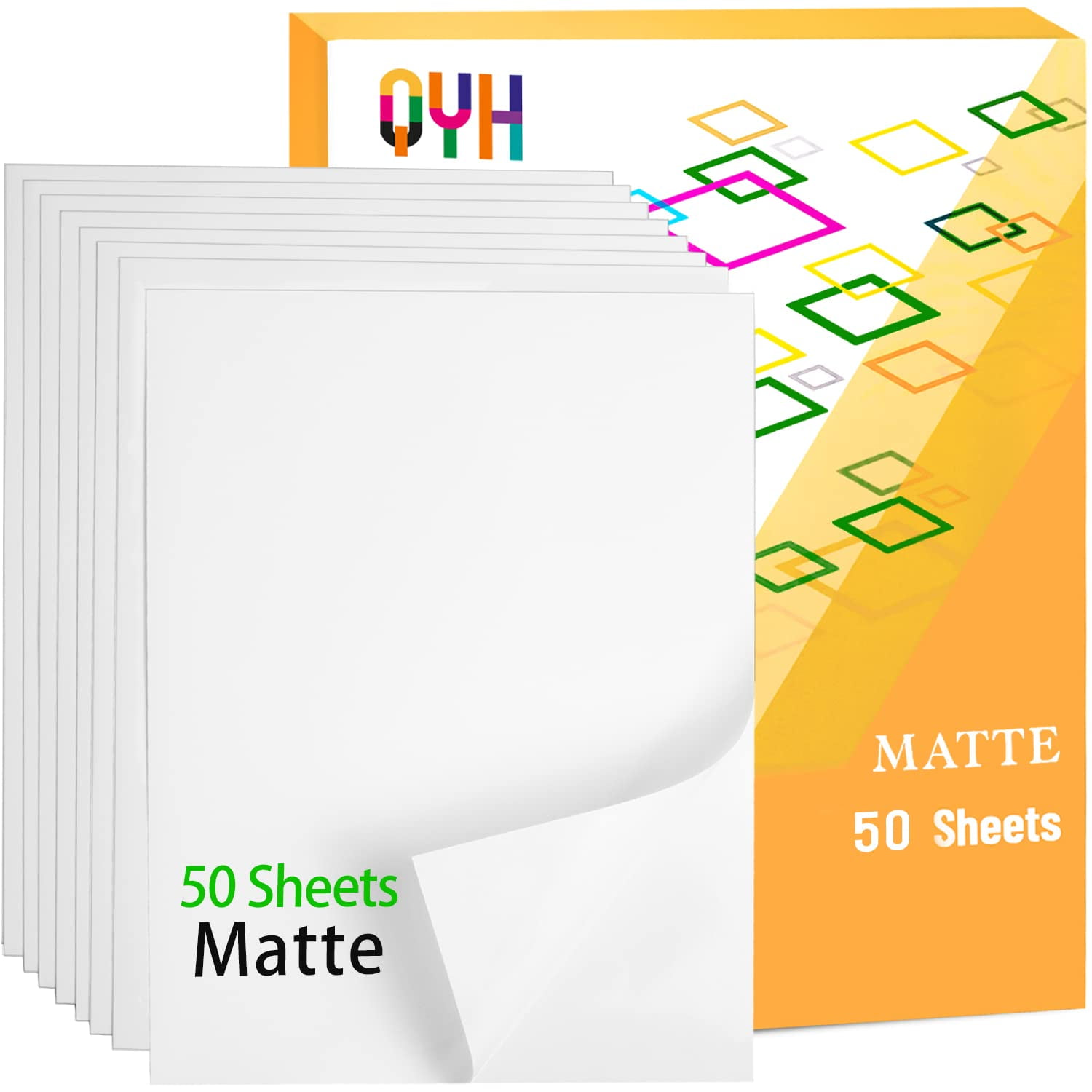 Papel Adhesivo De Vinilo Imprimible Qyh Premium, 50 Hojas, 8,5 X 11