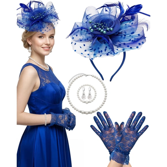 Sombrero y Set Fascinator Thstdhy Azul Real para Fiesta del Té