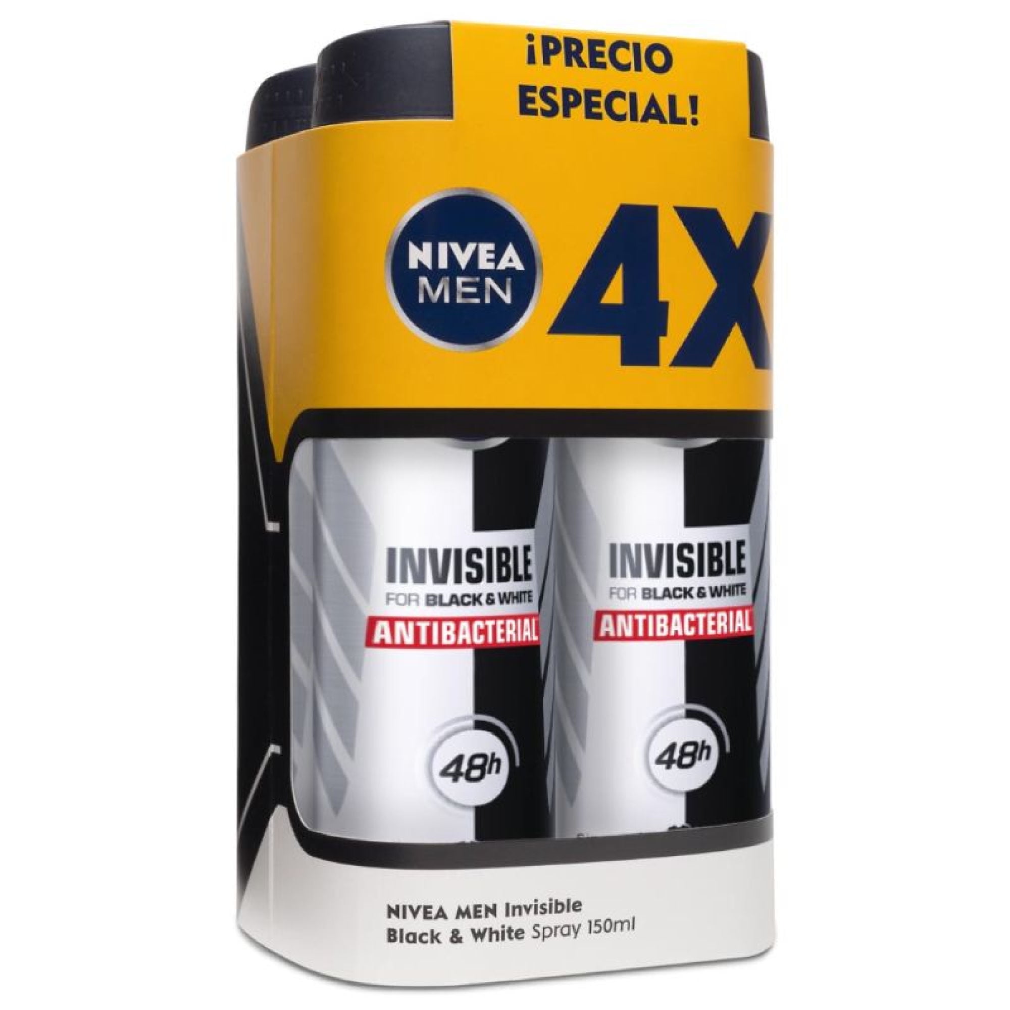 Desodorante Spray Hombre Black & White Power Pack 4 4 Un de 150 ml c/u Nivea