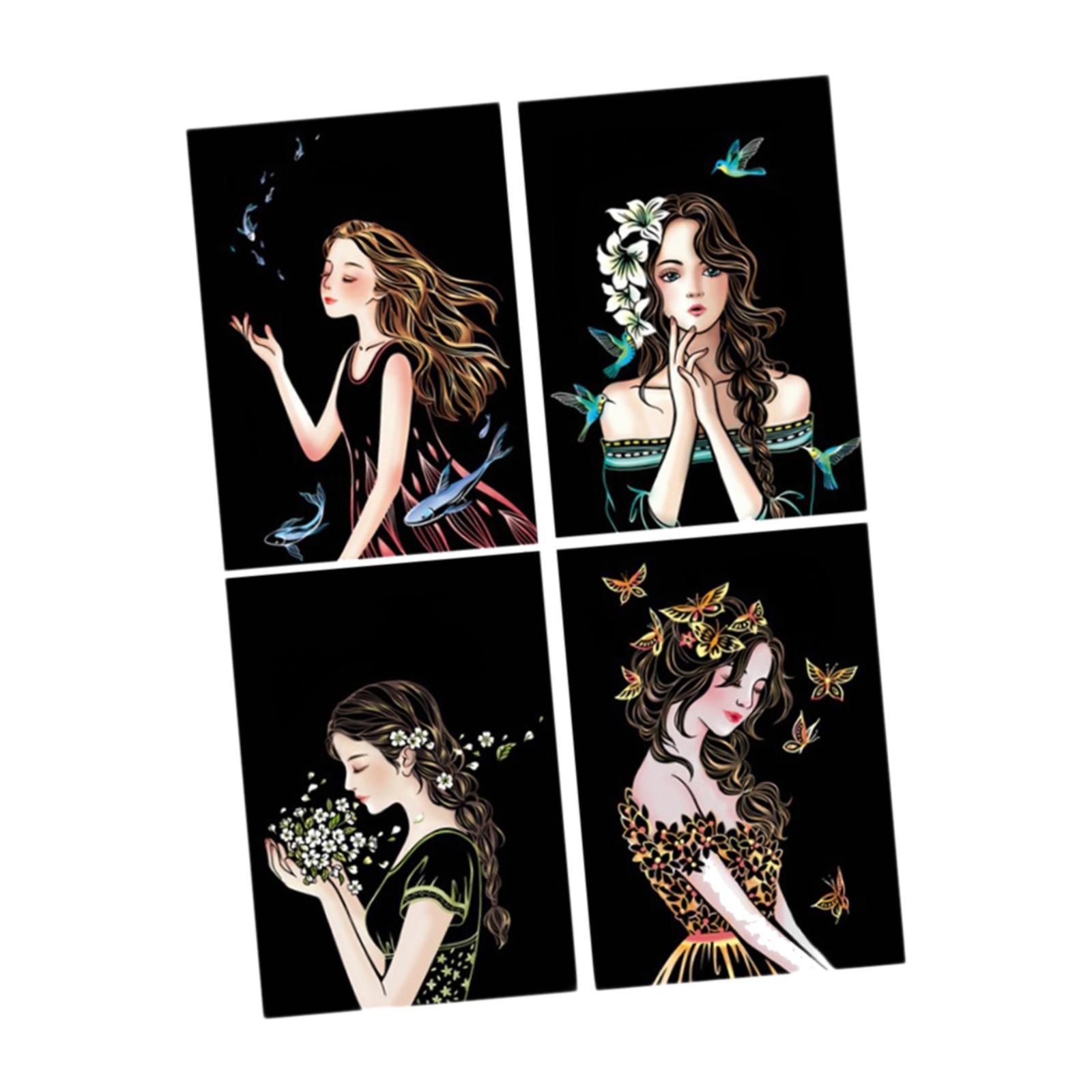 Bothyi - 4X Adornos De Papel Para Rascar Hojas Para Rascar Negras Dibujo Para Rascar Pintura Para Rascar Chica