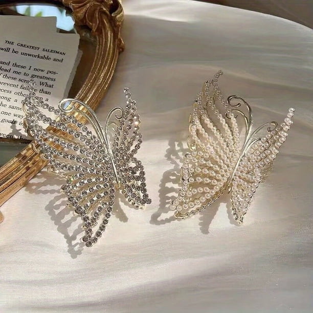 Gorgeous Butterfly Crystal Hair Claw Clips - Strong Hold Non-Slip Hair Catch Barrettes for Thick and Thin Hair - Perfect Accessories for Women and Girls