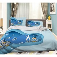 Milsleep - 3D Dibujos Animados Dibujado A Mano Azul Océano Ballena Pez Coral Funda De Edredón Set Ropa De Cama Set