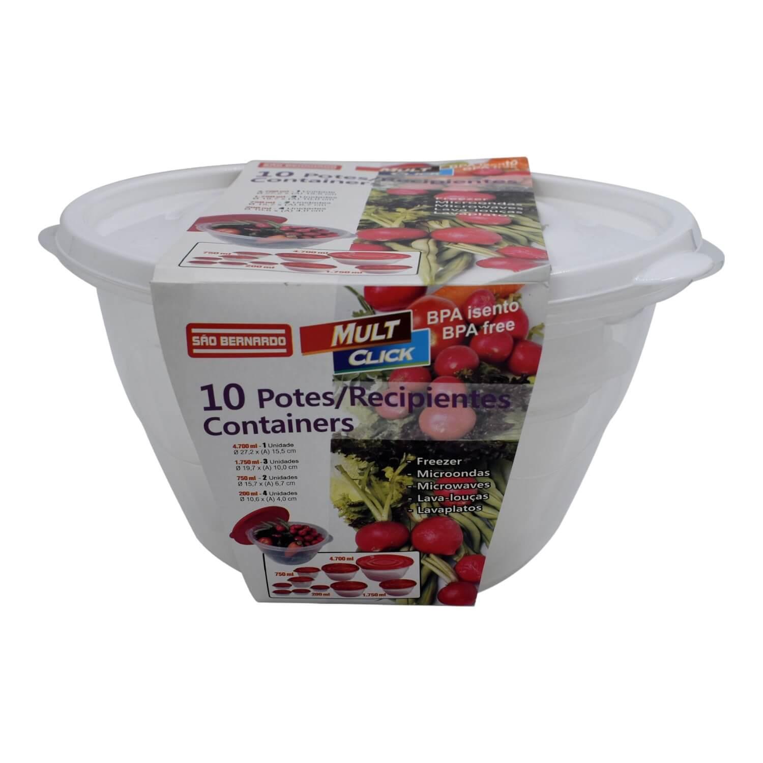 San Bernardo - Set De 10 Contenedores De Plastico Tapa Blanca Blanco Tamano Unico