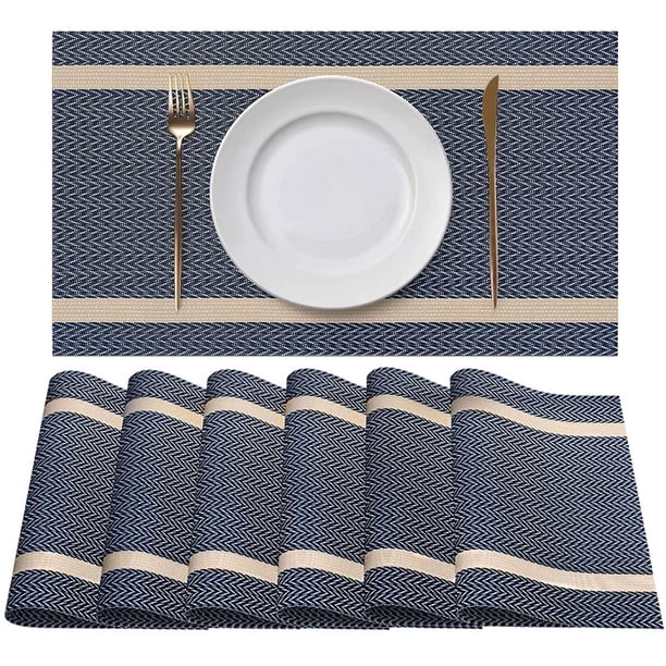 XmhyTop Juego de 6 Manteletes Individuales para Mesa, Hechos de PVC Resistente, Antideslizantes y Termorresistentes, Ideal para Hogares, Restaurantes y Cocinas, Estilo S, 45*30cm, Azul