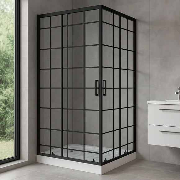 Shower Door Joytek Recto Cuadros Negros 100x70x198cm con Receptáculo
