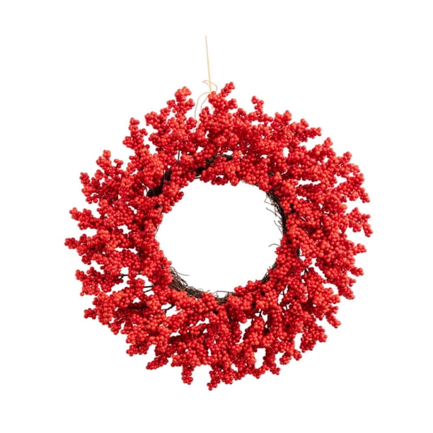 Corona de Navidad Artificial Corona de Bayas Rojas para Entrada 50 Cm Colgante de Pared Corona de Invierno Decoración Navideña Fiesta Pared Vacaciones