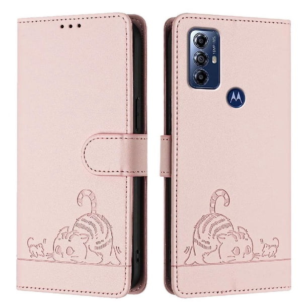 Funda tipo cartera FOXDOCK para Motorola MOTO G Play 2023 con soporte, ranuras, RFID, diseño de gato