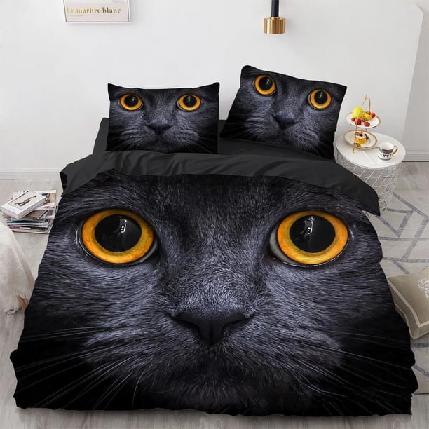 Cute White Cat Kitty Kitten Animal Print Quilt Duvet Cover Set Super 3-Piece Bedding Set