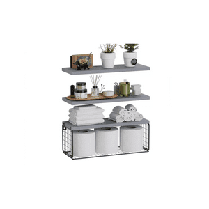 Genérico - Repisas Flotantes De Madera Modernas X3 Con Reja 100% Pino Gris