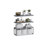 Genérico - Repisas Flotantes De Madera Modernas X3 Con Reja 100% Pino Gris