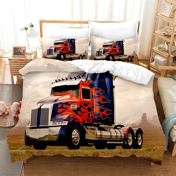 Bed QuiltDuvet Cover Set Optimus Prime Truck 3-Piece Bedding Set (1 Duvet Cover + 2 Pillow Shams)