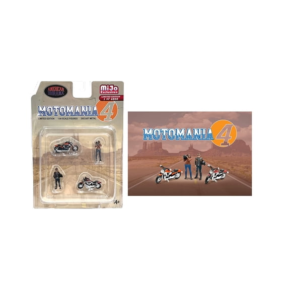 Set de figuras American Diorama Motomania 4 AD-76504 a escala 1:64
