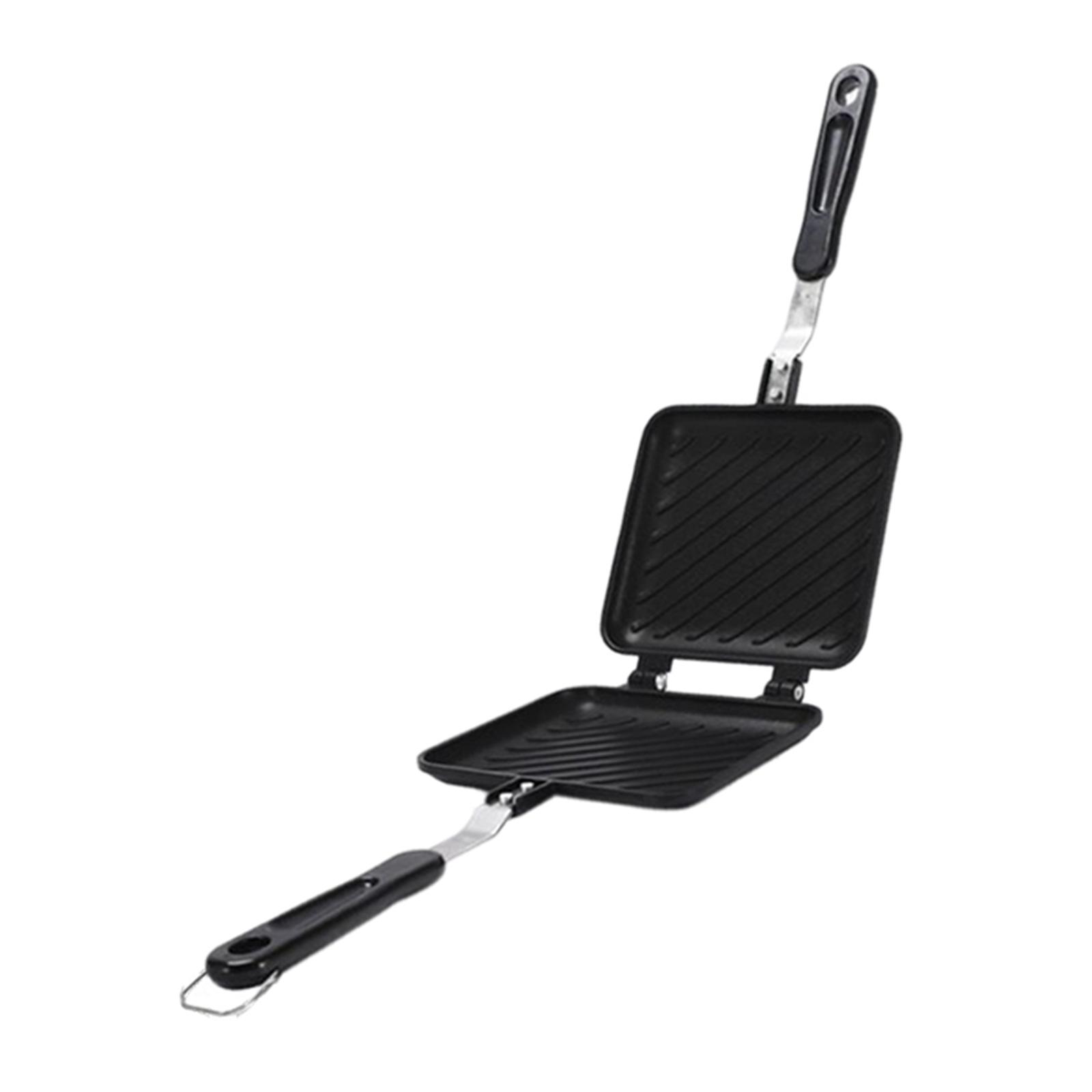 Magideal - Sartén De Cocción De Calentamiento De Doble Cara, Sartén Antiadherente Mango Largo De Plástico Rectángulo Herramienta De Cocina Jamón Hamburguesa Tort