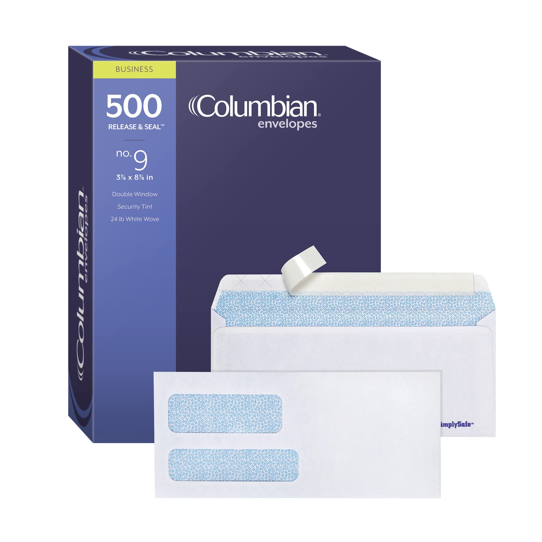 Sobres Columbian #9 Con Doble Ventana Y Cierre Autoadhesivo, Paquete De 500
