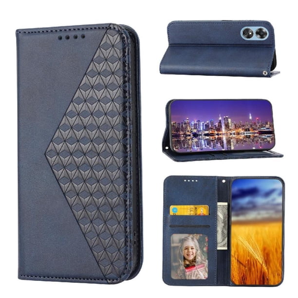 Funda Flip FOXDOCK para OPPO Reno 8 4G , Estilo Billetera con Diseño Rombo, Correa de Mano y Soporte, Uso Diario