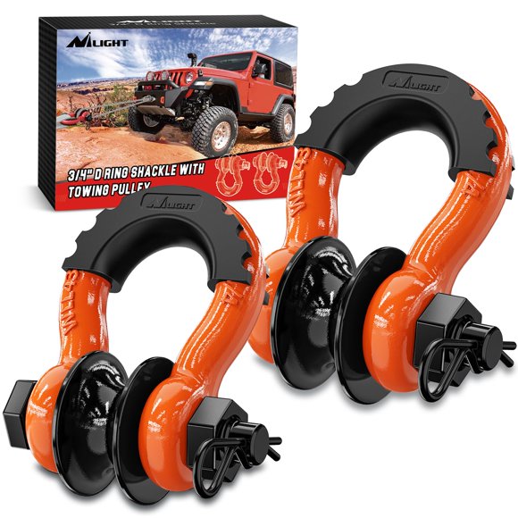 Shackle Nilight con forma de anillo en D, 4,75 toneladas, con polea de remolque, 2 unidades, color naranja