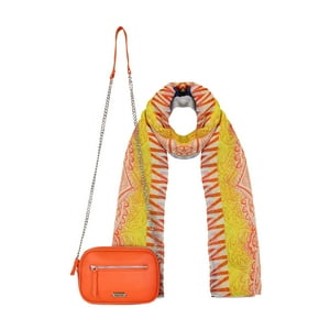 Pack Kenneth Cole Cartera Calixta Orange + Pañuelo Janis Gris