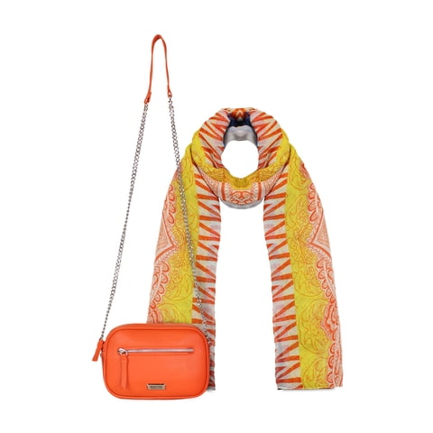 Pack Kenneth Cole Cartera Calixta Orange + Pañuelo Janis Gris
