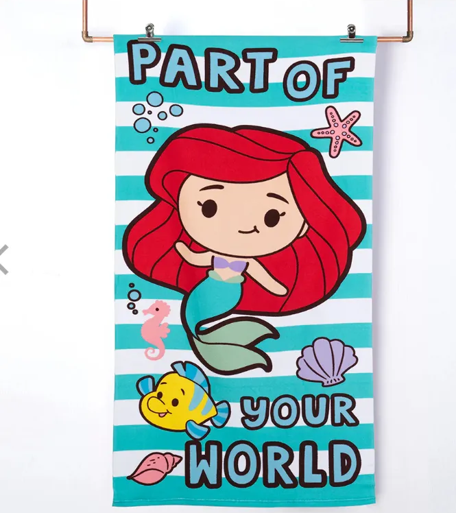 Genérico - Toalla De Baño O Playa Infantil 70X140 Cm Con Bolso Mashini Color Blanco Princesa Ariel