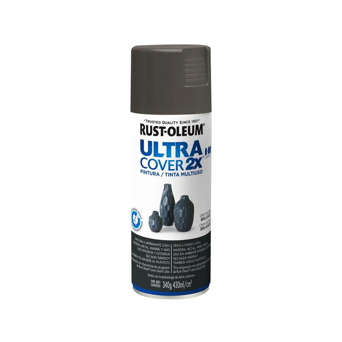 Rust-oleum - Pintura En Spray Ultra Cover 2x Multiuso Gris Oscuro Brillante 340 G