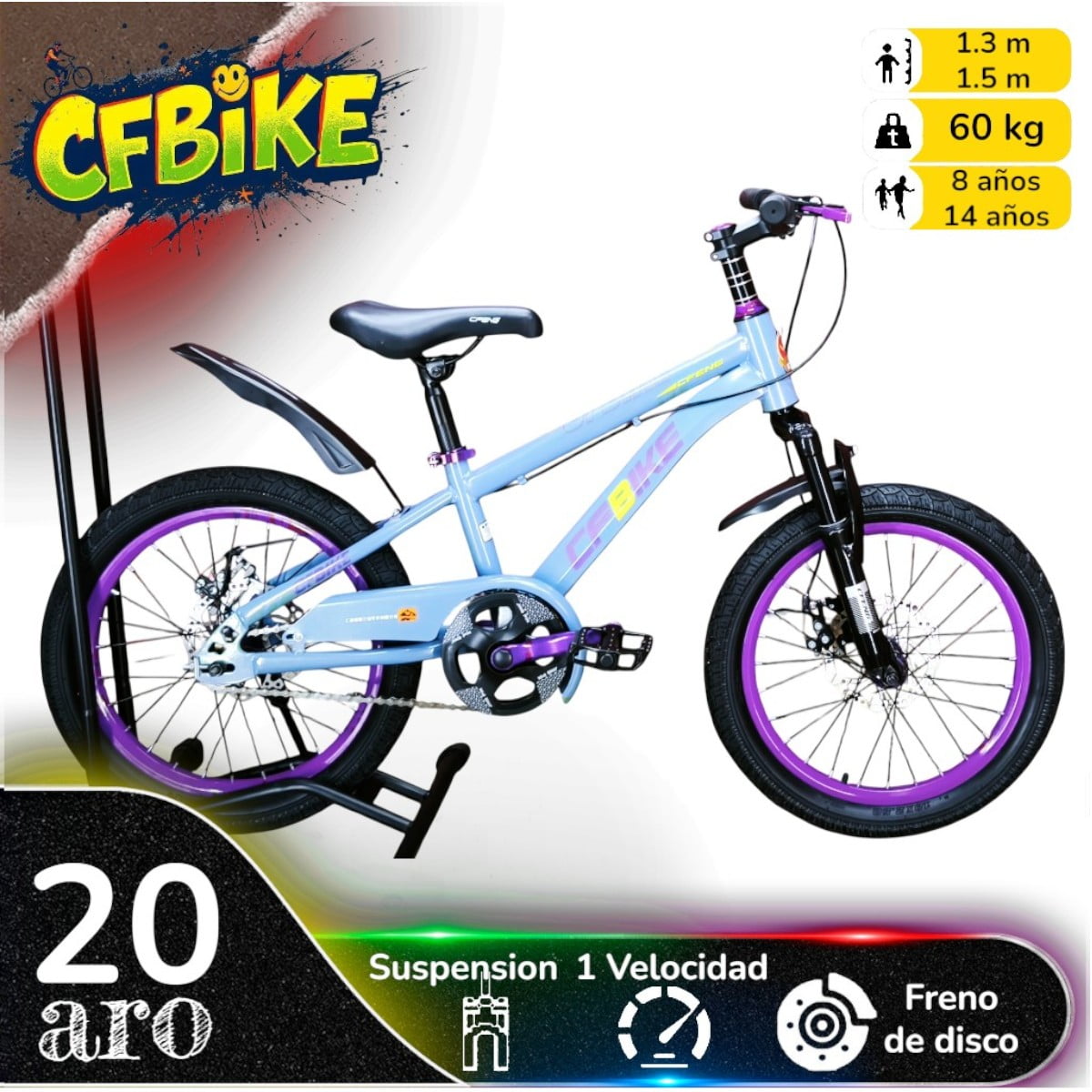Vipnetwork - Bicicleta Aro 20 Cfbike Con Freno Disco Gris Log Lila