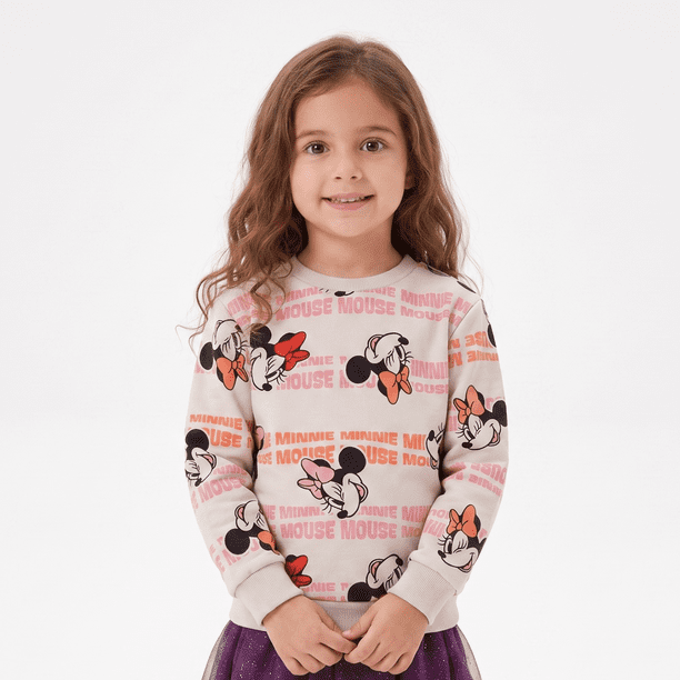 Polerón Cerrado Niña Minnie Disney Full Print Beige